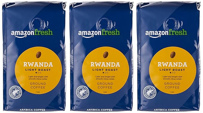 Amazon Fresh, Rwanda Ground Coffee, Light Roast, 12 Ounce (Pack of 3)