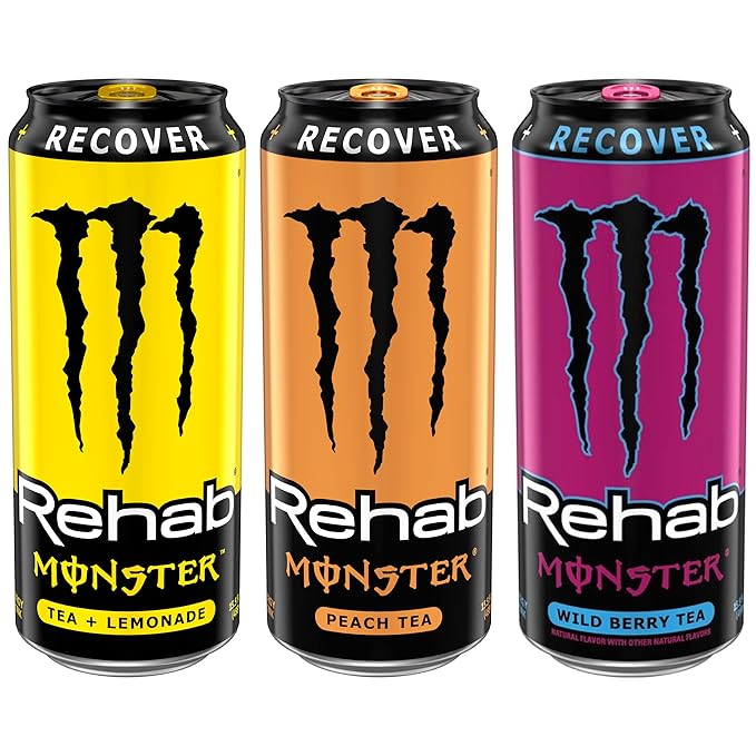 Monster Energy Rehab LPWBT, Variety Pack, Energy Iced Tea, 15.5 Ounce | Pack of 15