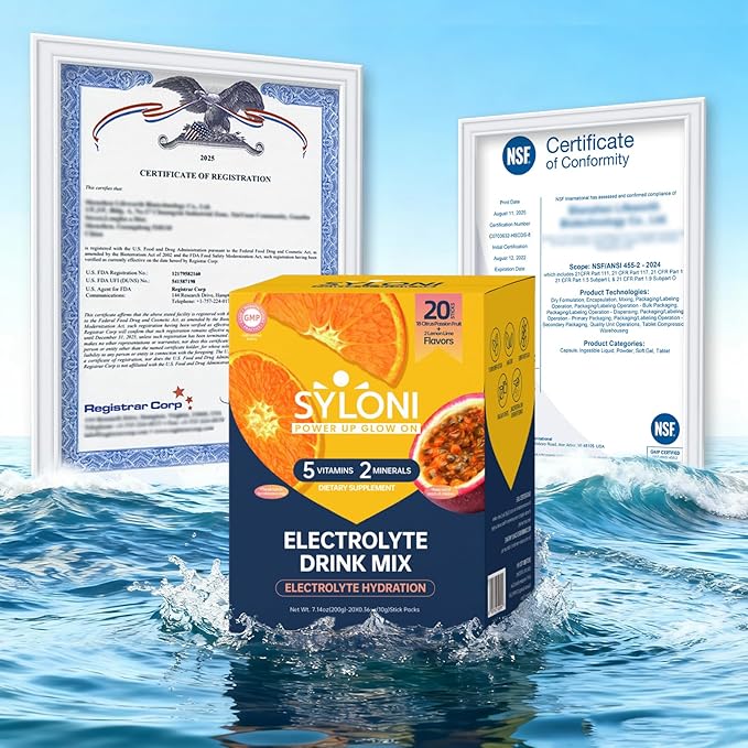 Electrolytes Powder Packets, Citrus Passion Fruit(0.36 oz*20 Sticks), Sugar Free Hydration Packets Electrolyte Drink Mix with 7 Vitamins and Electrolytes, Keto Friendly, Vegan