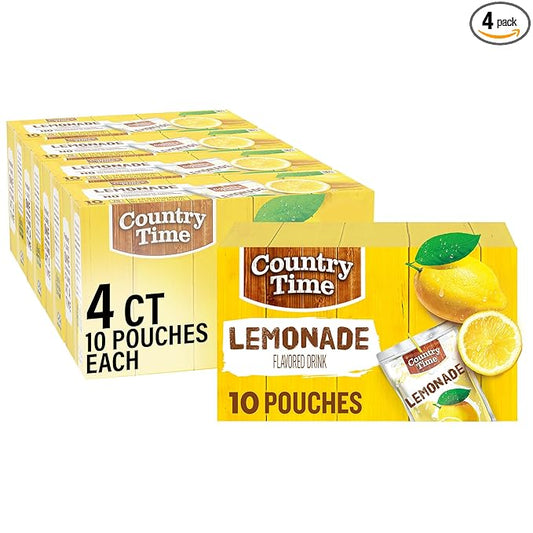 COUNTRY TIME Lemonade Ready to Drink Flavored Drink Pouches, 40 ct Pack, 4 Boxes of 10 Drink Pouches
