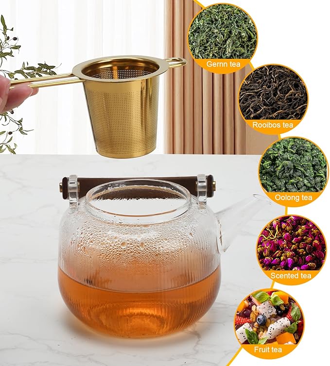 2pcs Tea Infuser, Stainless Steel Tea Strainer Fine Mesh Tea Diffuser with Double Long Handles Loose Leaf Tea Steeper for Mugs Cups Teapots (Gold)