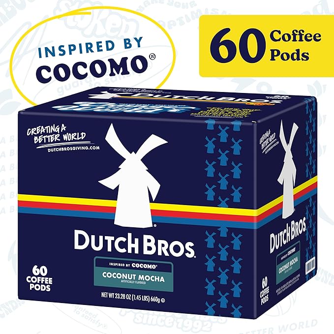Dutch Bros Coconut Mocha Flavored Coffee inspired by Cocomo®, 60 Count, Medium Roast, Single Serve Coffee Pods for Keurig K-Cup Brewers