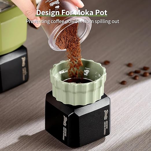 Bincoo Coffee Maker Dosing Funnel 54mm for Moka Pot-Coffee Powder Filler Funnel,Anti-Flying Powder Distribution Tool for 2-3 Espresso Cup Moka Pot (Green-S 54mm)