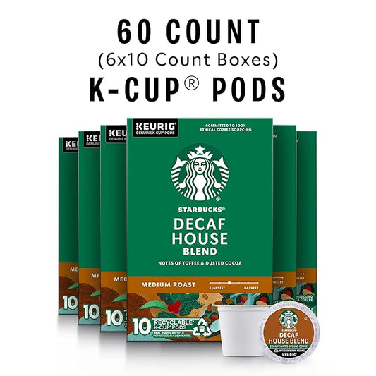 Starbucks K-Cup Coffee Pods, Medium Roast Hot or Iced Coffee, Decaf House Blend, 60 Keurig Pods