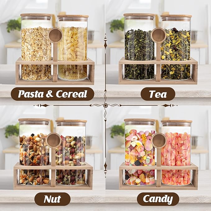 ANPHSIN 2Pcs 49oz Large Capacity Glass Coffee Containers - BPA Free Storage Jars with Hollow Shelf Lids and Spoon for Coffee Bean Bar Station Kitchen Gift
