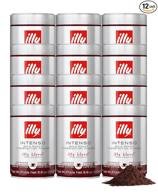 illy Ground Espresso Coffee, Classico Medium Roast, 100% Arabica, Premium Italian Coffee, Pre-Ground for Espresso Machines, 8.8oz, 12 Pack