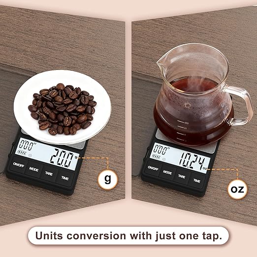Scale for Coffee with Timer, 1000g /35oz, Accuracy 0.1g, Espresso Scale for Both Pour Over and Espresso Machine, Unit in Gram and Ounce, Easy Control Timer, Mini Scale for Coffee