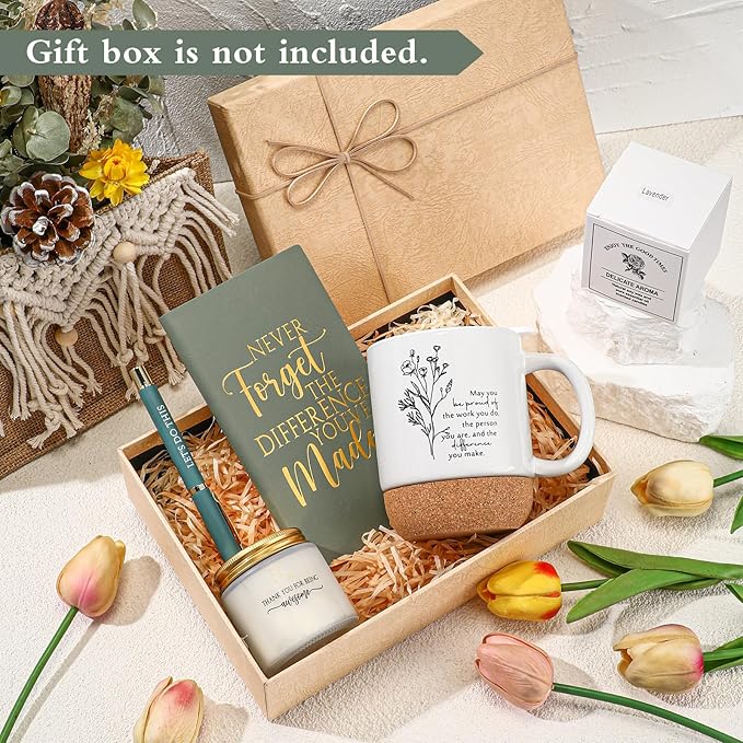 4 Pcs Thank You Gift Set for Men Women Employee Coworker Inspirational Appreciation Gifts Notebook Coffee Mug Scented Candle Pen for Valentine's Day Team Office Staff Teacher Nurse Volunteer
