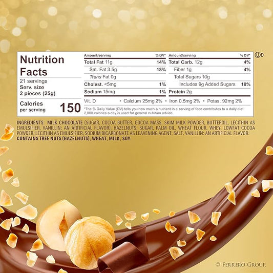 Ferrero Rocher Gourmet Hazelnut Milk Chocolate Valentine's Day Gift Box, 42 Individually Wrapped Chocolates for Gifting, 18.5 oz