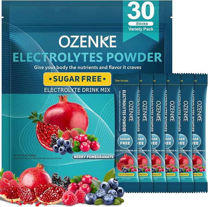 Electrolytes Powder Packets, 30 Sticks Hydration Packet Sugar Free, Electrolyte Drink Mix Travel Electrolyte for Rapid Hydration, Berry Pomegranate