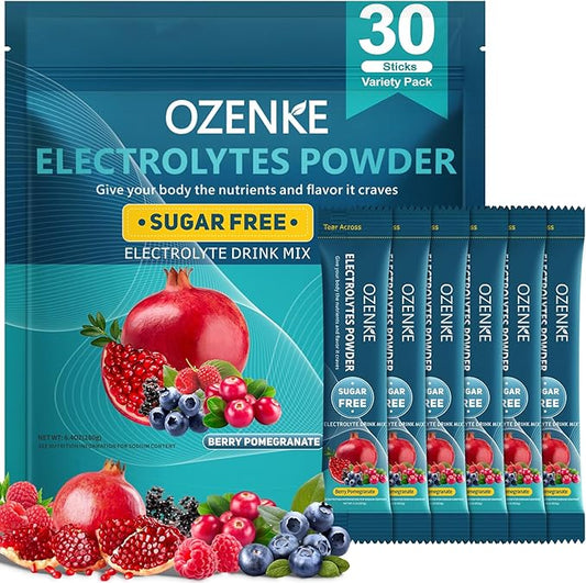 Electrolytes Powder Packets, 30 Sticks Hydration Packet Sugar Free, Electrolyte Drink Mix Travel Electrolyte for Rapid Hydration, Berry Pomegranate