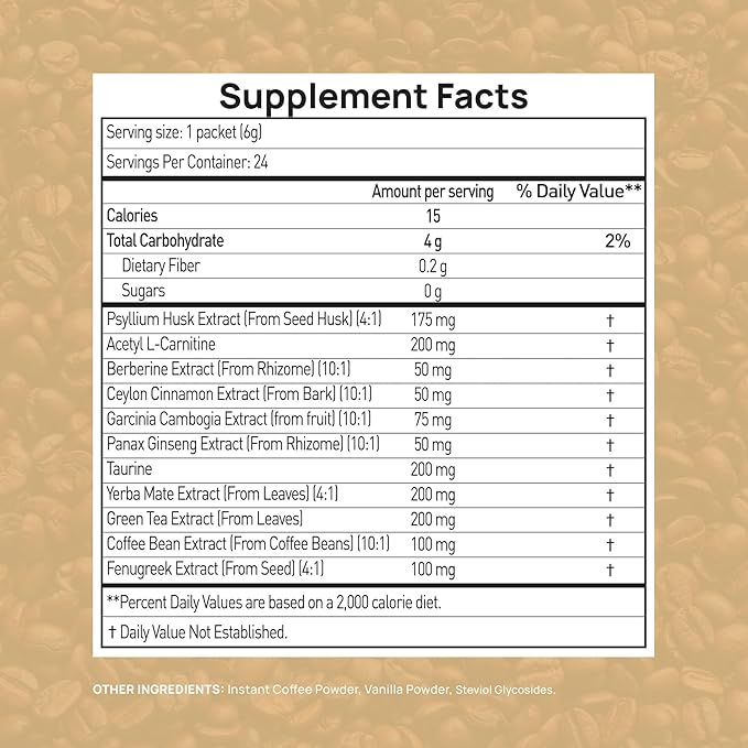 Slim Coffee GLP-1 Supplement | GLP 1 Booster to Control Appetite and Cravings | Great Tasting Metabolic Support - Coffee Bean Extract, Green Tea, Yerba Mate (Vanilla)