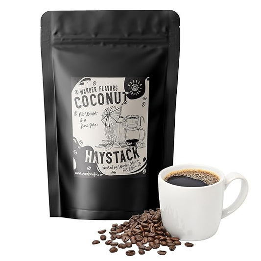 Coconut Haystack Flavored Coffee – Rich Toasted Coconut & Vanilla Cream Notes | Whole Bean, Ground, or Decaf | Medium Roast Arabica | Gourmet Dessert-Inspired Blend | 1lb Bag by Wander Coffee