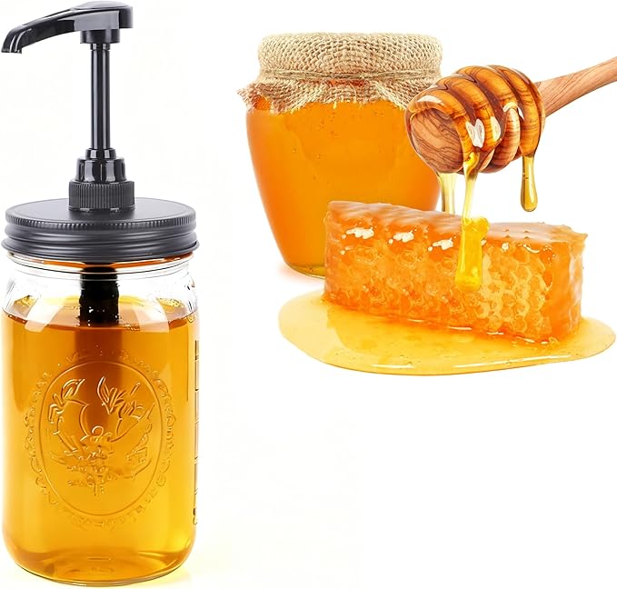 Mason Jar Syrup Sauce Dispenser Wide Mouth Coffee Syrup Dispenser 32 oz Airtight & Leak-Proof Glass Syrup Bottle With Pump 1 Quart Food Grade Syrup Container For Ketchup Honey Salad Liquid Condiments
