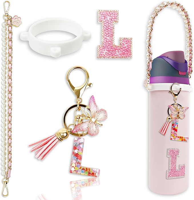 Letter Handle Strap Accessories with Cute Initial Charm Compatible with Owala Water Bottle 24oz 32oz 40oz Owala Kids