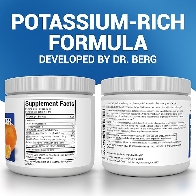 Dr. Berg Zero Sugar Hydration Keto Electrolyte Powder - Enhanced w/ 1000 mg of Potassium & Real Pink Himalayan Salt (NOT Table Salt) - Tangerine Flavor Hydration Drink Mix Supplement - 50 Servings