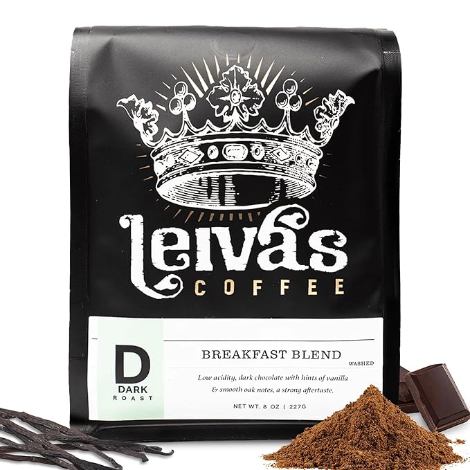 LEIVA'S COFFEE - Ground Dark Roast - Breakfast Blend - Bold, Full-Bodied Flavor - Energizing and Satisfying - 8oz