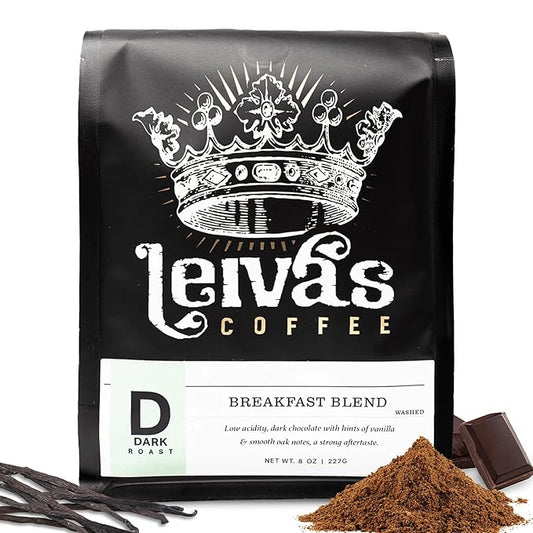 LEIVA'S COFFEE - Ground Dark Roast - Breakfast Blend - Bold, Full-Bodied Flavor - Energizing and Satisfying - 8oz
