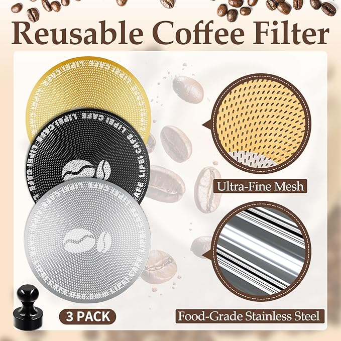 3 packs 51mm Espresso Puck Screen - 0.2mm Espresso Puck Screen, Stainless Steel Reusable Coffee Filter, Compatible with Espresso Machine 51mm Portafilter Basket (51.0mm)