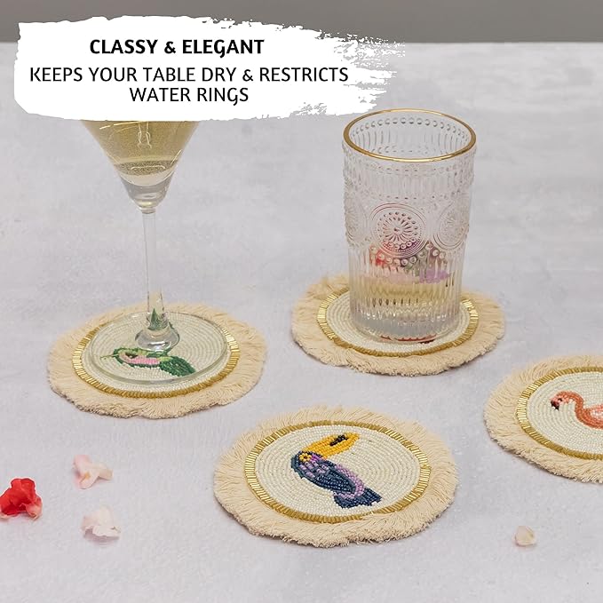 Folkulture Decorative Coasters for Coffee Table | 5.5" Farmhouse Coasters for Table Decor | Rustic Drink Coaster for Cocktails | Round Beautiful Coaster