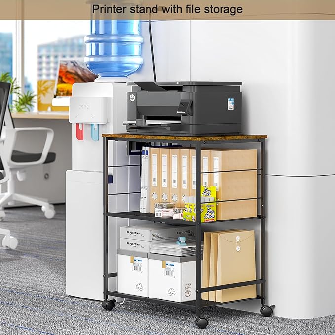 Rolling Kitchen Microwave Cart with Power Outlet, 3 Tier Microwave Table Stand with Storage, Kitchen Utility Cart on Wheels, Small Coffee Cart Shelf Rack Organizer for Living Room Office