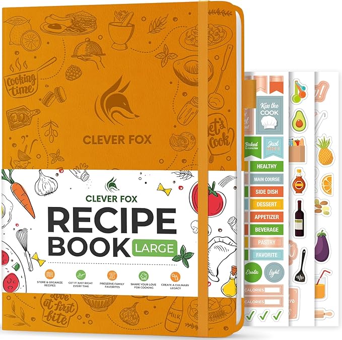Clever Fox Recipe Book – Make Your Own Family Cookbook – Blank Recipe Notebook Organizer – Empty Cooking Journal to Write In Recipes – Large Size, 8.5”x11.2”, Hardcover, Amber Yellow