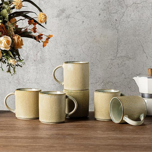 GBhome Coffee Mugs Set for 6, 12oz Coffee Cups with Handle for Man,Woman,Dad,Mom, Stoneware Mugs Sets for Coffee, Latte,Tea, Hot Cocoa, Milk, Dishwasher&Microwave Safe, Desert Sage