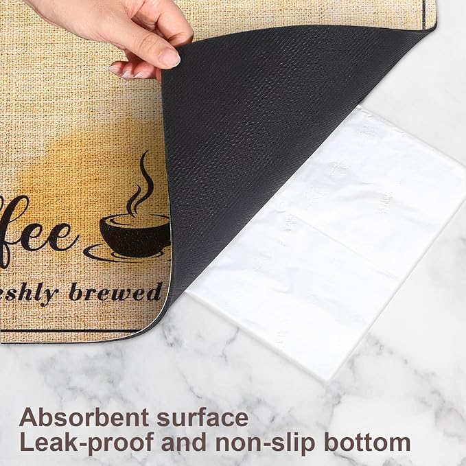 Absorbent Coffee Mat, Fashion Dish Drying Mat for Kitchen Counter Coffee Bar Accessories Espresso Machine Dish Rack 12" x 20" Beige