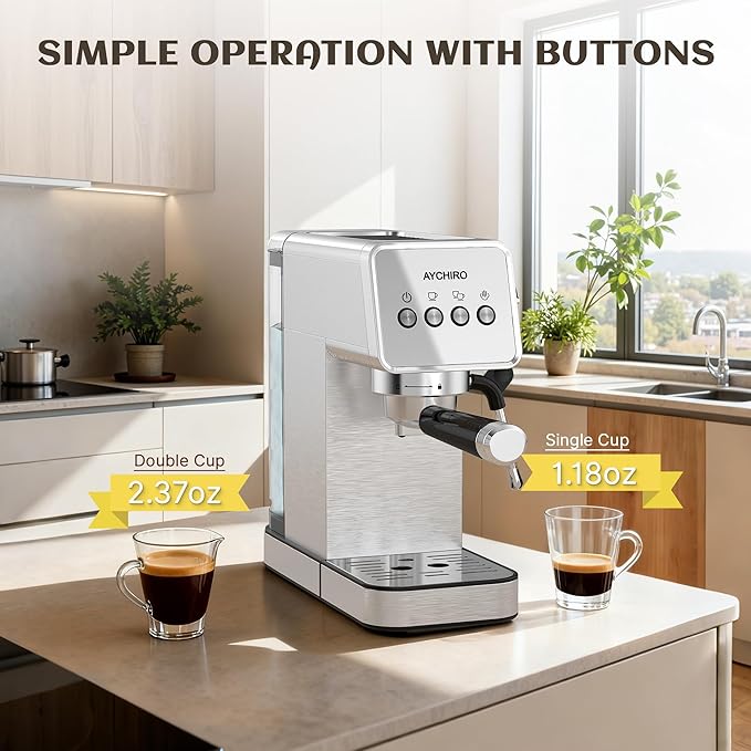 20 Bar Espresso Machine, Professional Espresso Machine with Milk Frother, Compact Espresso Maker for Cappuccino and Latte, Removable Water Tank and Drip Tray