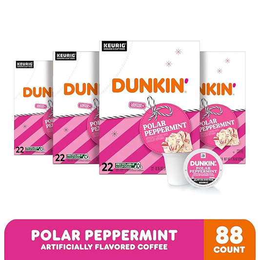 Dunkin' Polar Peppermint Flavored Coffee, 88 Keurig K-Cup Pods