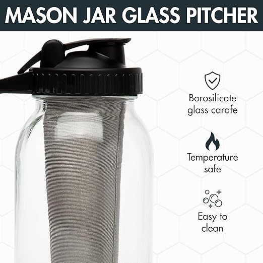 Primula Mason Jar Cold Brew Coffee Maker – 2-Quart Glass Pitcher with Stainless Filter