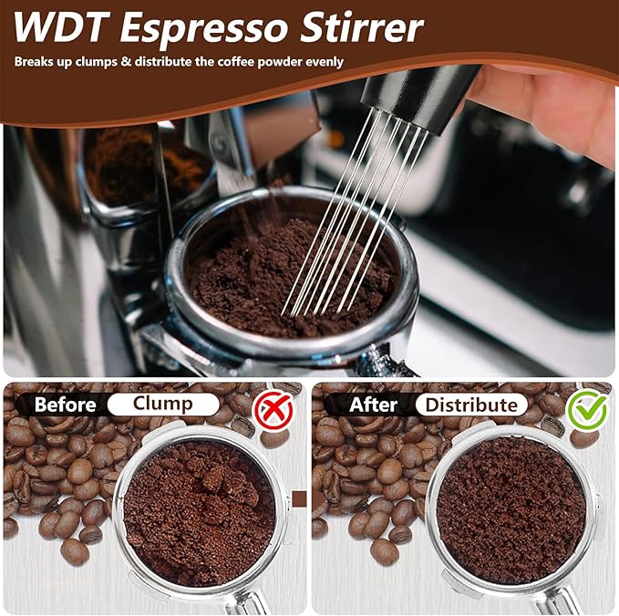 7 PCS Espresso Accessories,51mm Espresso Tamper Tools,WDT Tool Espresso Machine Accessories Kit,Coffee Tamper with Wood Espresso Tamping Station,Distributor,Stirrer,Dosing Funnel,Brush,Puck Screen