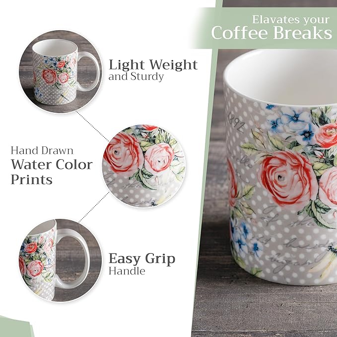 Maison d' Hermine Coffee Mug with Handles Fine Bone China Mugs Pack of Two Tea Cups for Hot Beverages Cappuccino Latte Home Restaurant Office Perfect for Gift (Champ De Mars, 12 Ounce)