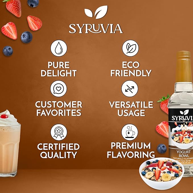Syruvia Coffee Syrup, Yogurt Bowl Flavored Syrup for Drinks, Lattes and Desserts – 25.4 fl oz