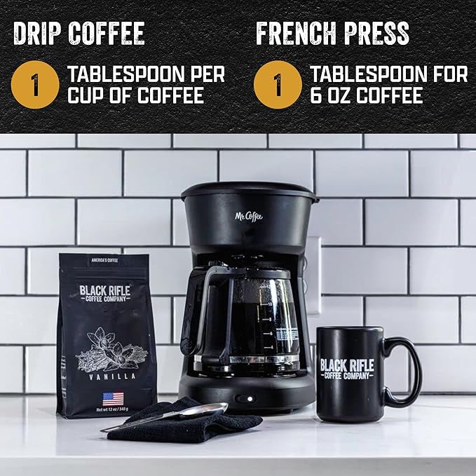Black Rifle Coffee Company Vanilla, 12oz Bag, Ground Coffee Medium Roast - Roasted Blend Made from Arabica Beans - Colombian & Brazilian Beans - Veteran Founded & American Made