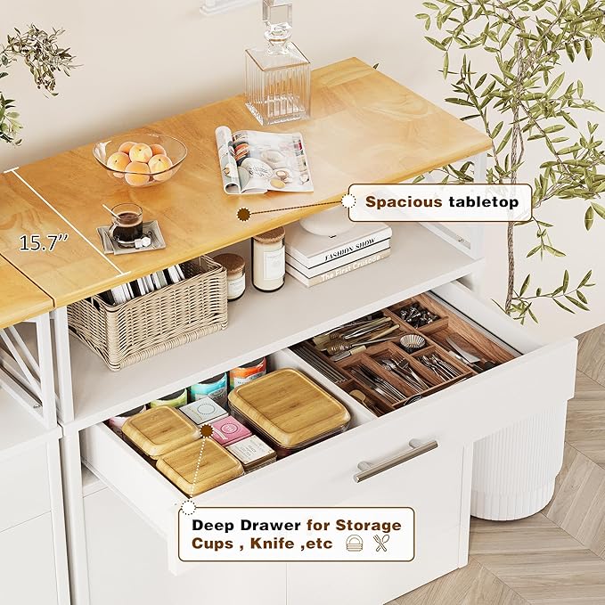 Vongrasig Coffee Bar Cabinet, Farmhouse Kitchen Storage Cabinet with Adjustable Shelf, 31“ Modern Sideboard Buffet Table for Kitchen, Dining Room, White