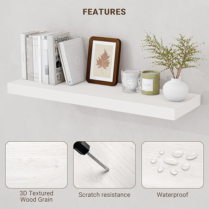 36 Inch Floating Shelves, 36"x9.25"x1.5" Inch Deep Floating Shelves for Wall, Wooden Shelves for Bathroom, Bedroom, Living Room, Cream White Oak, 2 Pieces