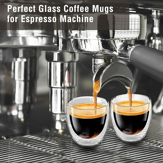 Espresso Cups Set of 6, 5 OZ Expresso Shots Glass Cup, Double Walled Glass Coffee Mugs, Espresso Machine Accessories,Insulated Clear Espresso Shot Glasses Cups,Water Won't Enter Between Double Walls