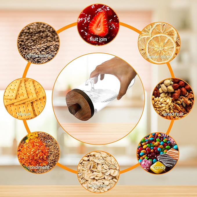 Glass Coffee Bean Storage Container, Wood Lid with Spoon, Airtight Silicone Seal, BPA-Free (1000ML/33.82OZ)