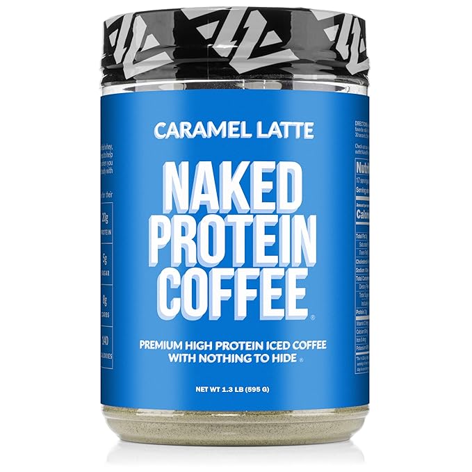 NAKED Caramel Latte Protein Coffee - Premium Colombian Iced Coffee Protein Shake Drink, Delicious Keto Friendly and Gluten Free, 17 Servings