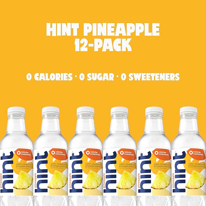 Hint Water Pineapple, Pure Water Infused with Pineapple, Zero Sugar, Zero Calories, Zero Sweeteners, Zero Preservatives, Zero Artificial Flavors, 16 Fl Oz (Pack of 12)