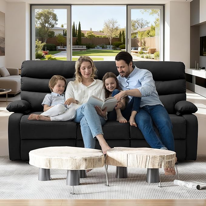 Reclining Couch Sofa Set Leather Recliner Couch Sofa and Loveseat Sets for Living Room, RV, Theater Seating(3 Seat Sofa+Loveseat,Black)