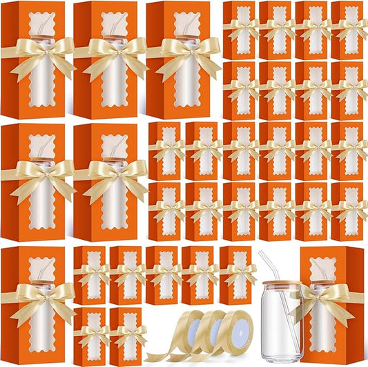 Windyun 100 Pcs Tumbler Gift Boxes for Sublimation Glass Exhibition Boxes Transparent for 12oz 16oz 20oz Shipping Cup Exhibition Packaging for Jars Mug Can Party Supplies(Orange)