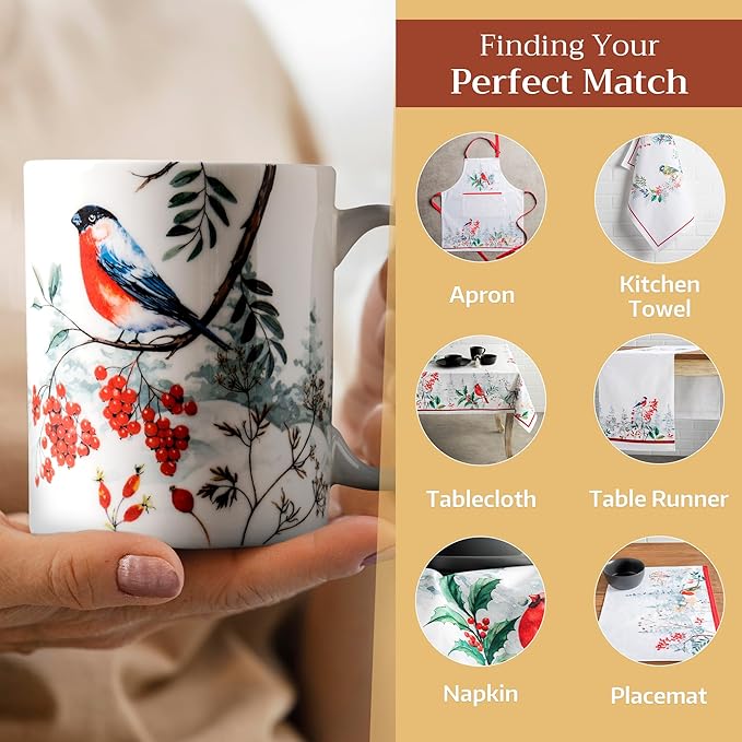 Maison d' Hermine Coffee Mug with Handles Fine Bone China Mugs Pack of Two Tea Cups for Hot Beverages Cappuccino Latte Home Restaurant Office Perfect for Gift (Morzine, 15 Ounce)