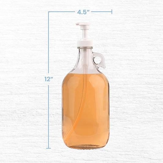 kitchentoolz Half Gallon Glass Laundry Detergent Dispenser- Large Jug with Pump for Liquid Laundry Soap Dispenser, Fabric Softener, Syrup Pump - 64 oz - Made in USA