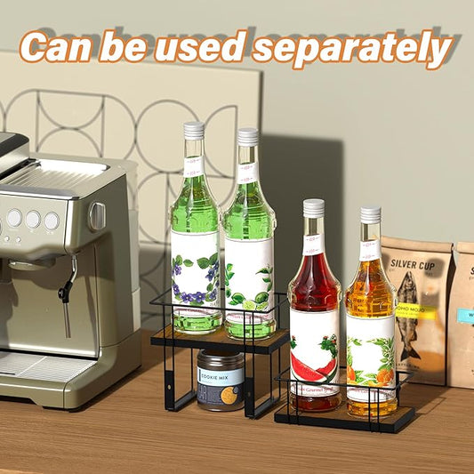 Alyoen Coffee Syrup Rack Organizer, 4 Bottles Syrup Holder Stand for Coffee Bar, Small Coffee Bar Organizer Shelf, Coffee Station Organizer for Countertop Wine, Liquor