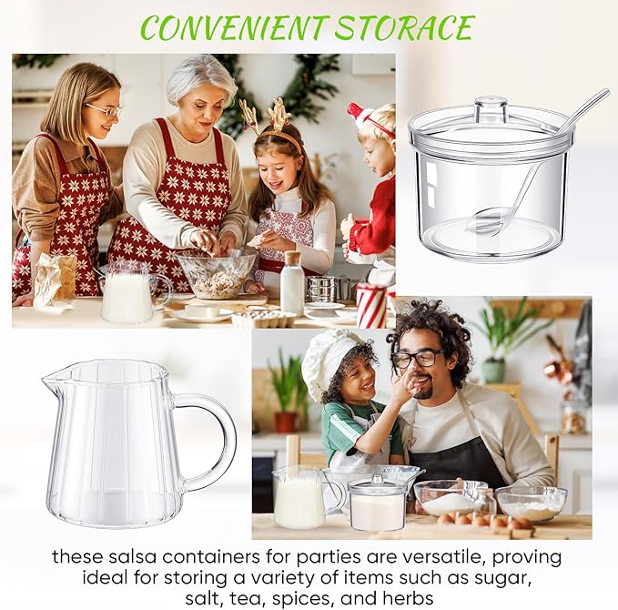 Baderke 3 Pcs Sugar and Creamer Set, 8.5 Ounce Acrylic Cream Pitcher, Glass Sugar Bowl with Lid and Spoon, Cream and Sugars Set, Coffee Serving Sets Wedding Gift