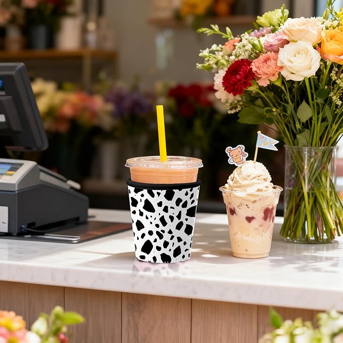Cow Print Iced Coffee Sleeve Set of 3 Fits 16oz 24oz 30oz Cups Insulated Reusable Coffee Sleeve for Daily Use and Gifts