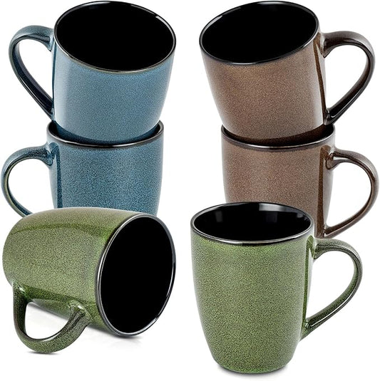 Ceramic Mugs 12oz,Set of 6,Large Ceramic Coffee Mugs for Men, Women, Dad, Mom, Coffee cups,Modern Coffee Mugs With Handle For Tea,Latte,Cappuccino,Cocoa. (6 Pack)