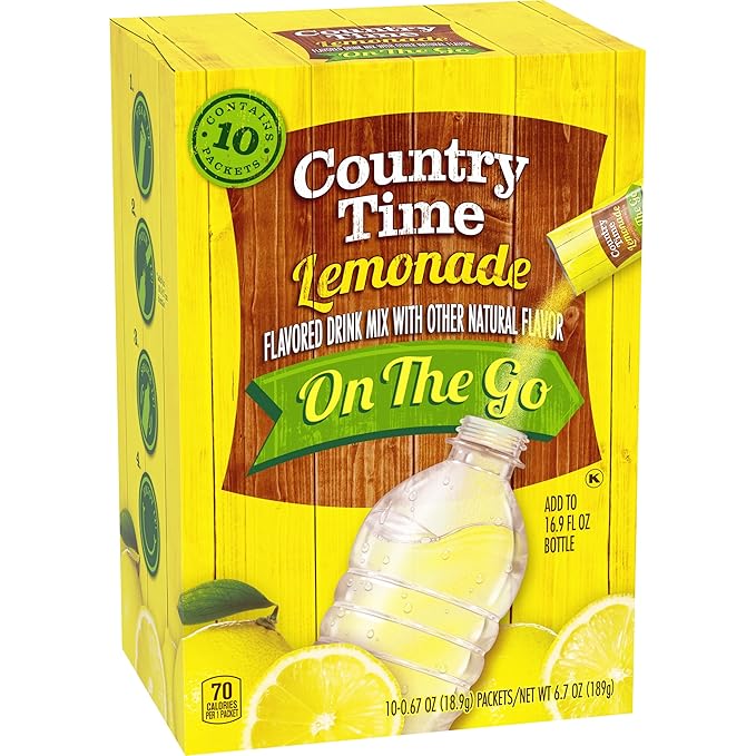 Country Time Lemonade Naturally Flavored with other natural flavor On-The-Go Powdered Drink Mix, 60 ct Packs, 6 Boxes, 10 ct Packets